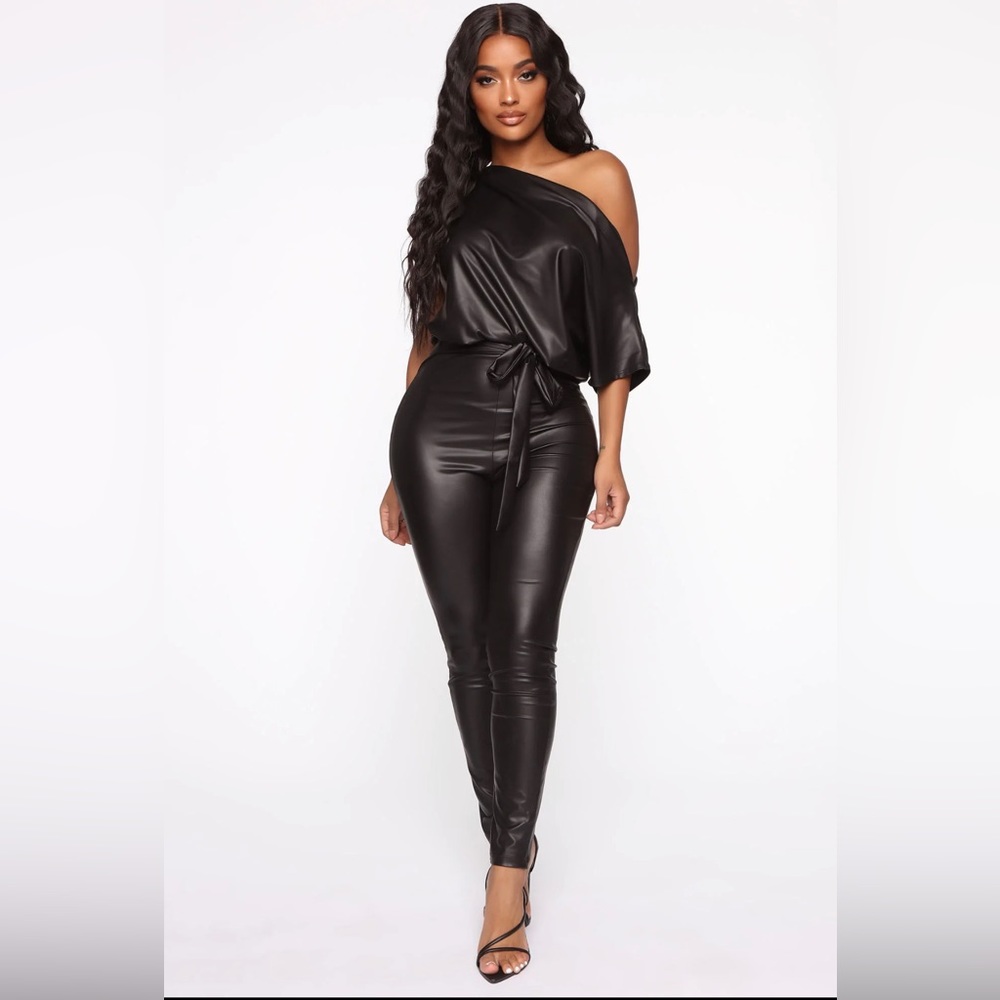 Brand New Faux Leather Jumpsuit from Fashionnova